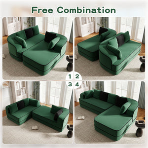 English Elm 106" Teddy Fabric Sofa - Luxurious No Assembly L-Shaped Couch With Chaise For Cozy Living Rooms, Green W714S01421