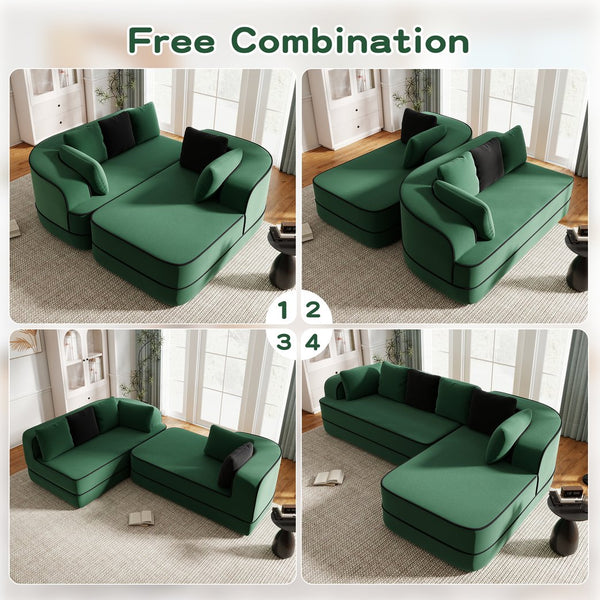 English Elm 106" Teddy Fabric Sofa - Luxurious No Assembly L-Shaped Couch With Chaise For Cozy Living Rooms, Green W714S01421