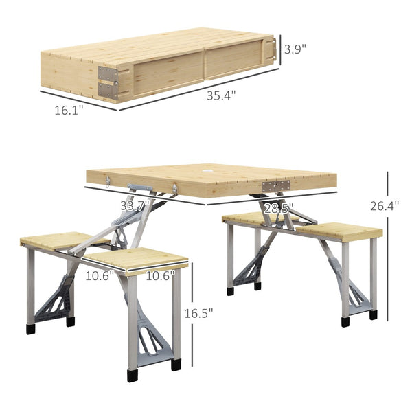 English Elm Outsunny Folding Picnic Table & Chairs Set – Portable Outdoor Dining With Umbrella Hole & Durable Frame W2225P200620-GIGA