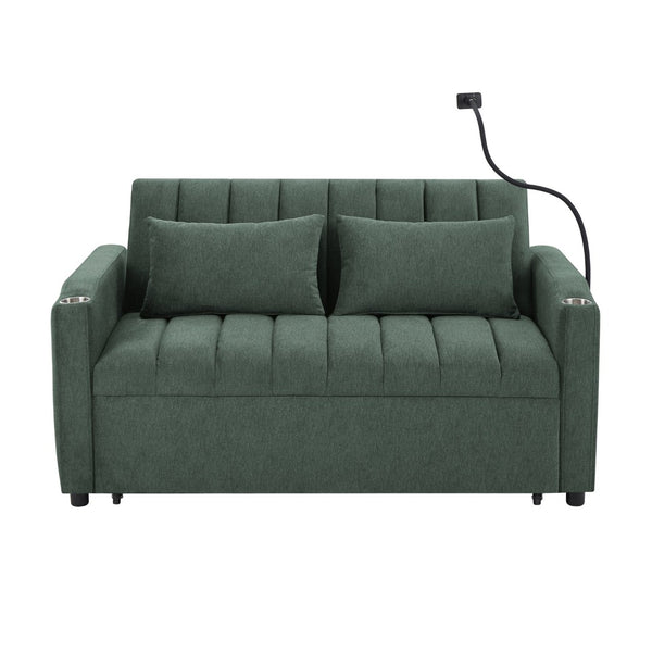 English Elm 55.9" Convertible Sleeper Loveseat with Usb Ports Cup Holders and Swivel Phone Mount N719P400685F