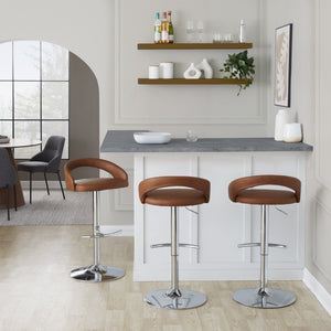 English Elm Adjustable Swivel Barstools Camel Faux Leather Chrome Base Kitchen Set of 2 B202S01986