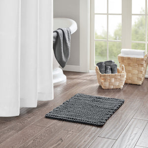 JLA Home Madison Park - 100% Cotton chenille chain-stitch bath rug — plush, quick-dry, OEKO-TEX certified, non-skid backing Charcoal MP72-5831