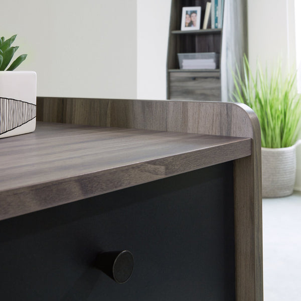 English Elm Desk, Gray finish - Modern Engineered Wood Office Desk with Smooth-Glide Pencil & File Drawers, Compact Durable Design B356P367870