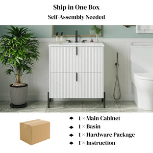 English Elm Christopher Knight Home® - 30" Freestanding Bathroom Vanity With Fluted Design, Ceramic Sink & Soft-Close Drawers For Style N817P288931W