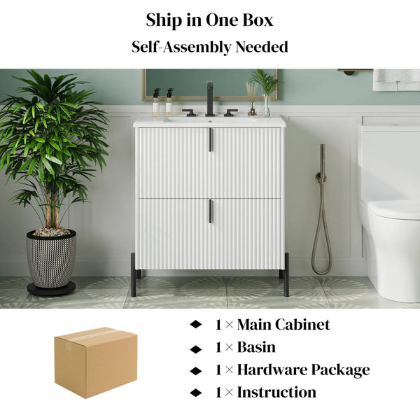 English Elm Christopher Knight Home® - 30" Freestanding Bathroom Vanity With Fluted Design, Ceramic Sink & Soft-Close Drawers For Style N817P288931W