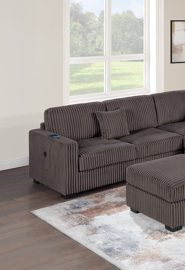 English Elm Living L-Shaped Sectional Sofa Set with Reversible Chaise, Tufted Burlap Fabric, Storage Ottoman, USB Port Chocolate 40 L x 26 W x 58 H B011S01781