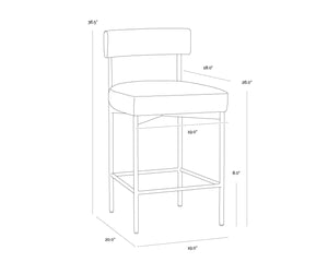 Sunpan SENECA Counter Stool - Elegant Open-Back Design in Antique Brass & Polo Club Stone Upholstery 112338