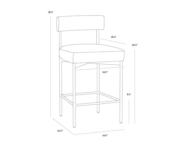 Sunpan SENECA Counter Stool - Elegant Open-Back Design in Antique Brass & Polo Club Stone Upholstery 112338