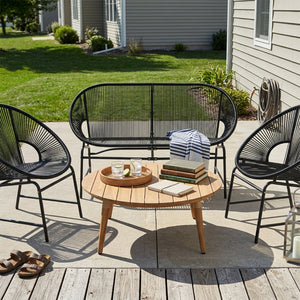 English Elm Nusa Outdoor Pe Rattan Conversation Set with Acacia Wood Coffee Table Patio Black,Natural NUSA4PCSET-BLK
