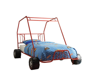 English Elm Red Go Kart Bed Twin Metal Frame in Go Kart Red — 18" Footboard, 8 Slats Support, 8" Clearance, Durable Fun décor (Twin) B062S00514