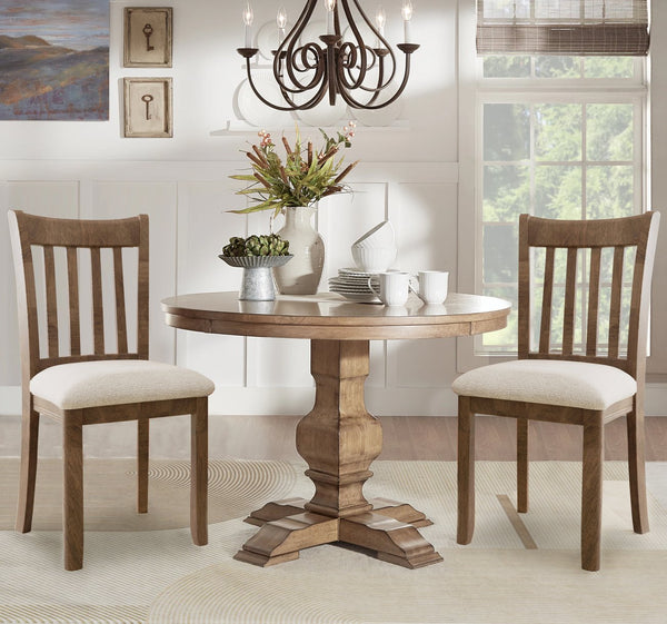 English Elm Dining Solid Wood Chairs Set of 2 in Light Brown with Padded White Fabric Seats, Standard Height Comfort and Durable Design W2170P208391