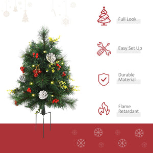 English Elm HOMCOM 22.5" Outdoor Pre-Lit Christmas Shrub 2-Pack with 24 Warm White LEDs, 8 Modes & Stakes W2225P249634