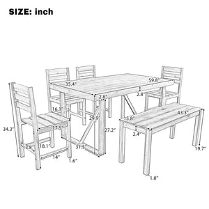English Elm U_style Solid Acacia Six Piece Outdoor Dining Set for Patio Backyard Entertaining Natural Wood WY000472AAA