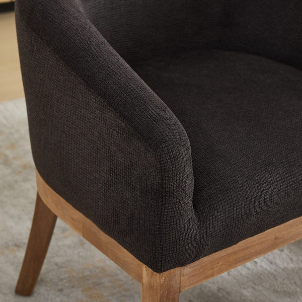 English Elm Mid Century Modern Barrel Dining Chair With Arms - Plush Linen, Durable Hardwood Frame, Versatile Use W1143P346925