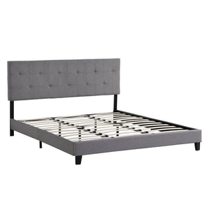 English Elm King Button Tufted Linen Upholstered Platform Bed Low Profile Contemporary Frame W2297P284478
