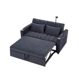 English Elm 55.9" Convertible Sofa Bed Loveseat Sofa With Three Usb Ports, Two Side Pockets, Two Cup Holders and 360°Swivel Phone Holder For Living Room, Blue Grey