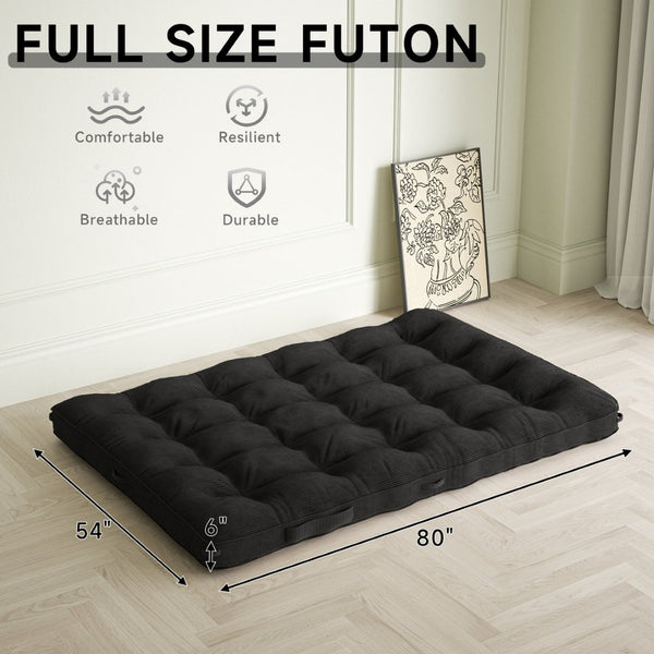 English Elm 6 Inch Corduroy Foldable Floor Mattress Full Size Futon Pad for Guest Sleeping Black T3210P477349