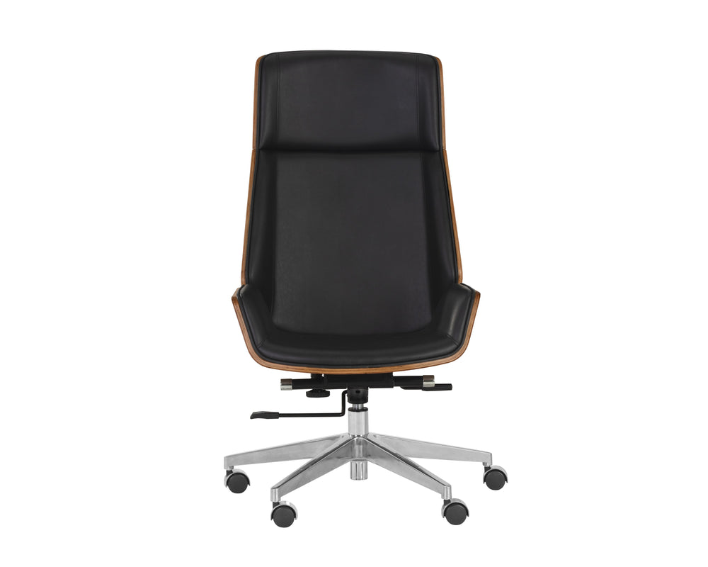 Sunpan Rhett Office Chair - Luxe Dillon Black Faux Leather Mid-century Design With Walnut Accents & Wheels Black Faux Leather 111903