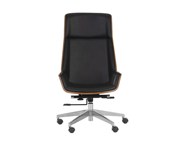Sunpan Rhett Office Chair - Luxe Dillon Black Faux Leather Mid-century Design With Walnut Accents & Wheels Black Faux Leather 111903