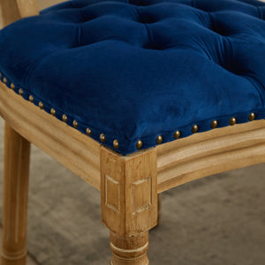 English Elm French Solid Wood Frame Antique Dining Chair with Velvet Upholstery, Nailhead Trim, Durable Spring Core Blue W1143P195872