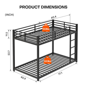 English Elm Twin Low Profile Metal Bunk Bed with Ladder, Black Steel Frame, Guardrail Safety, Easy Assembly, Durable W2904P372194