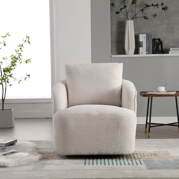 English Elm 30.3"w Boucle Barrel Swivel Chair 360 Rotation Lounge Seating for Living Room Ivory W3188P400931