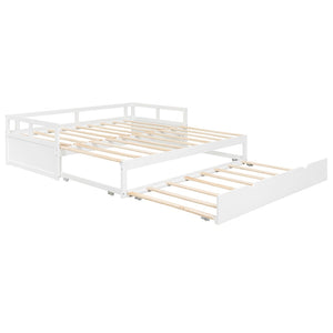 English Elm Extending Twin Daybed with Pull Out Trundle Solid Pine Wood Frame Guest Room N708P336535K
