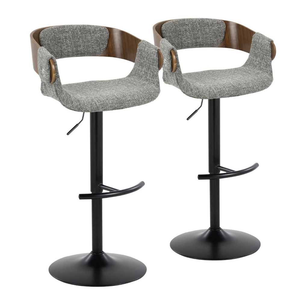 English Elm Elisa Mid-century Swivel Barstools Set of 2 with Grey Woven Fabric and Walnut Footrest B202S00825