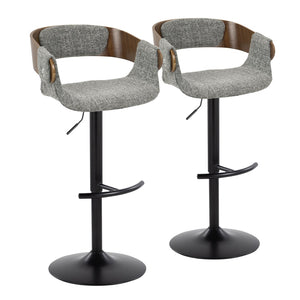 English Elm Elisa Mid-century Swivel Barstools Set of 2 with Grey Woven Fabric and Walnut Footrest B202S00825