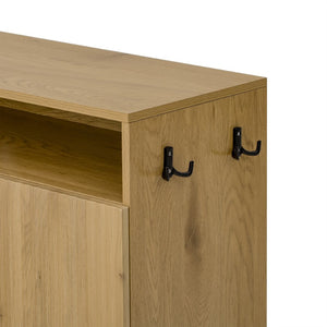 English Elm U_style Entryway Console Set with Wavy Doors Cushioned Bench and Adjustable Shoe Storage N711P345166O