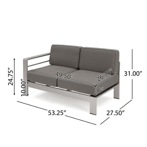 English Elm Cape Coral Modular Outdoor Sectional Aluminum Frame Khaki Cushions Glass Table 57591.00