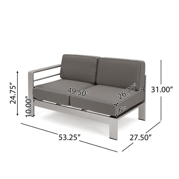 English Elm Cape Coral Modular Outdoor Sectional Aluminum Frame Khaki Cushions Glass Table 57591.00
