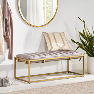 Christopher Knight Home® - Noble House - Riebe Contemporary Handmade Channel Stitch Ottoman Bench, Dark Cream and Matte Gold