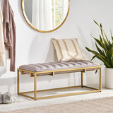 Christopher Knight Home® Riebe Contemporary Handmade Channel Stitch Ottoman Bench, Dark Cream and Matte Gold