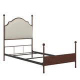 Homelegance By Top-Line Finola Cream Curved Top Cherry Brown Metal Poster Bed Black Metal