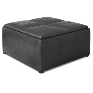 English Elm Avalon Square Storage Ottoman Coffee Table - Distressed Black Vegan Leather, Modern Style & Functionality B136P159748