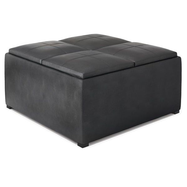 English Elm Avalon Square Storage Ottoman Coffee Table - Distressed Black Vegan Leather, Modern Style & Functionality B136P159748