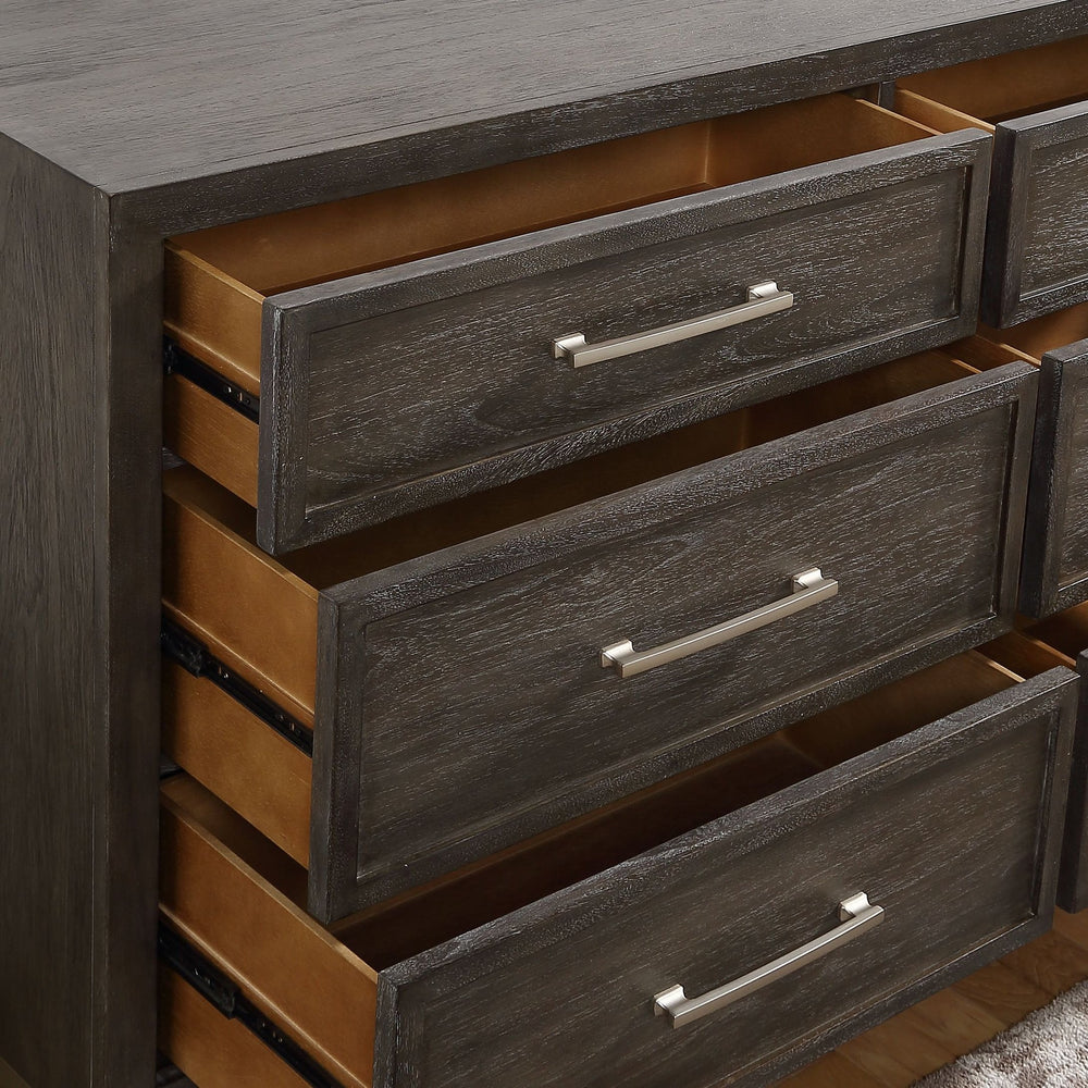 English Elm Steve Silver - Broomfield 5-Drawer Chest in Walnut Brown with Champagne Hardware, Picture Frame Molding, Smooth Glides B081P157612