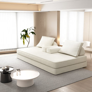 English Elm 86.6"Multifunctional Folding Sofa Bed with Chaise, Fluffy Chenille, Removable Backs & Pillows, Deep Seat Lounge Beige W3219P340665