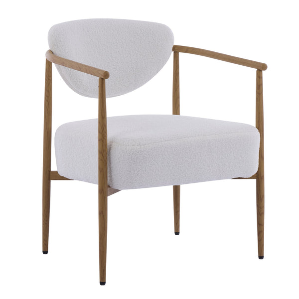 English Elm Beige Woven Fabric Dining Chair Set of Two with Wood Grain Iron Frame for Any Room W3149S00006