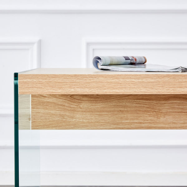 English Elm The modern Wood MDF & Tempered Glass Coffee Table with Dual Glass Sides, Sturdy Storage, Quick 10-15min Assembly W1151P183734