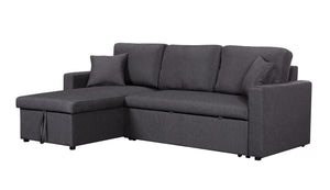 English Elm Sorrelle Linen Sleeper Sectional with Reversible Chaise and Hidden Storage Compartment Dark Gray B2749S00040