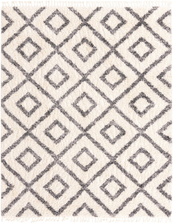 Unique Loom Hygge Shag Diamond Machine Made Geometric Rug Ivory, Gray 8' 0" x 10' 0"