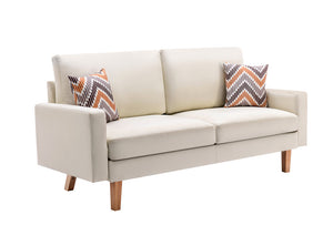 English Elm Bari Mid-century Linen Sofa and Chair Set with Natural Wood Legs for Living Rooms B2749S00064