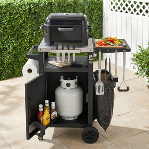 English Elm K&k Outdoor Grill Cart Stainless Steel Prep Station with Storage and Drop Leaf N707P379798B