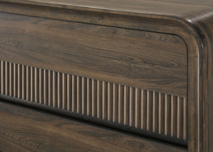 English Elm Mid-century Five Drawer Chest with Fluted Fronts and Dark Wood Grain Bedroom Storage B2741P457653