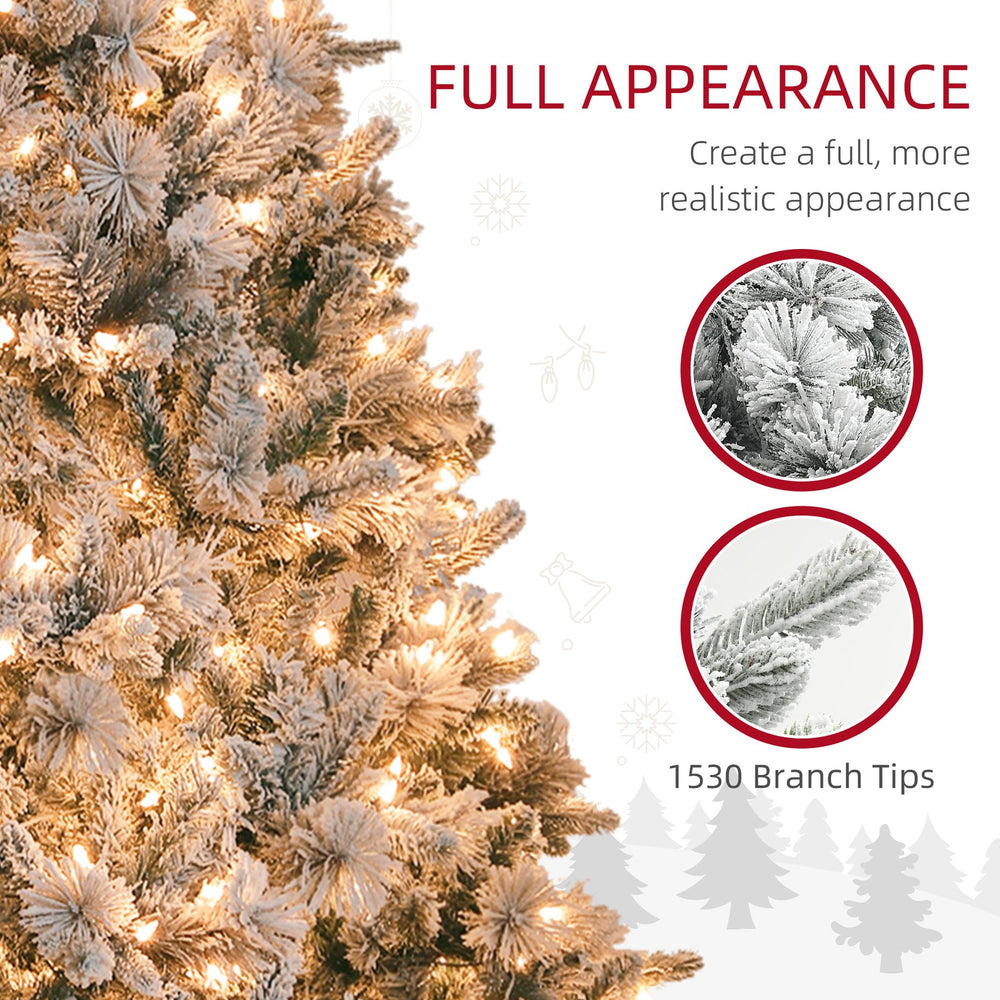English Elm Homcom 7.5 Ft Snow Flocked Christmas Tree With 500 Warm Lights, Lifelike Hinged Design For Holidays W2225P249672