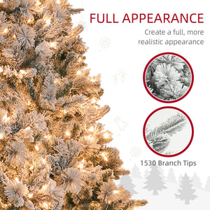 English Elm Homcom 7.5 Ft Snow Flocked Christmas Tree With 500 Warm Lights, Lifelike Hinged Design For Holidays W2225P249672