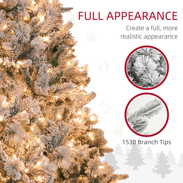 English Elm Homcom 7.5 Ft Snow Flocked Christmas Tree With 500 Warm Lights, Lifelike Hinged Design For Holidays W2225P249672