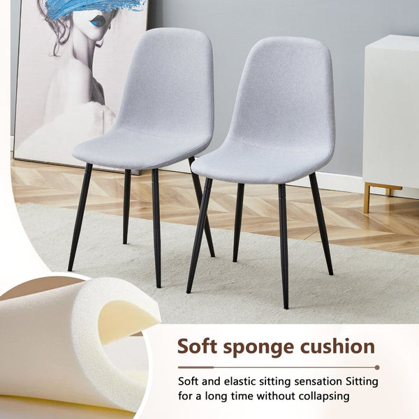 English Elm Table Set - Modern Black Wood Textured Dining Table With 6 Stylish Light Gray Linen-Cotton Chairs W1151S04317-GIGA